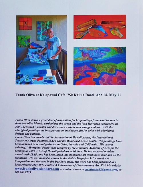 Frank Oliva at Kalapawai Cafe - Apr 14 - May 11, 2019